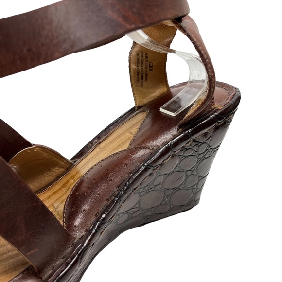 BORN Genuine Leather Strappy Wedge Sandals Slingback Warm Brown Shoes sz 10 - Picture 10 of 16